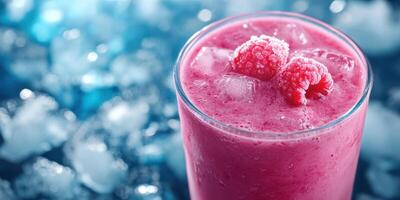 Refreshing raspberry smoothie served in a glass over ice on a summer afternoon photo