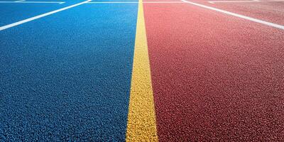 Colorful running track divided by a yellow line during daylight hours showcasing athletic potential photo