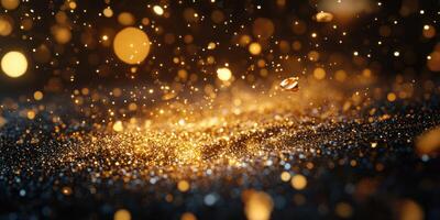 Sparkling particles dance in a golden glow against a dark background, creating a mesmerizing effect photo