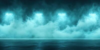 Mysterious foggy arena with bright lights creating an atmospheric setting for an event photo