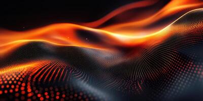 Abstract representation of flowing waves with fiery colors in a dark background photo