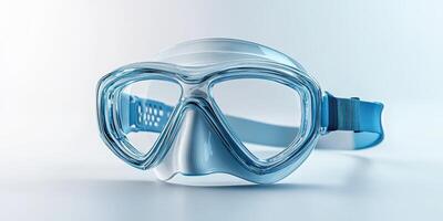 Dive gear sits ready on a clean surface, showcasing the clarity and design of a snorkeling mask for underwater exploration photo
