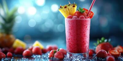 Refreshing berry smoothie with pineapple and strawberries in a vibrant setting at a summer gathering photo
