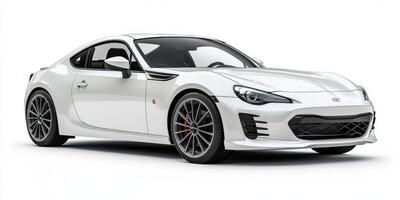 Sleek white sports coupe parked on a white backdrop highlighting its modern design and performance features photo