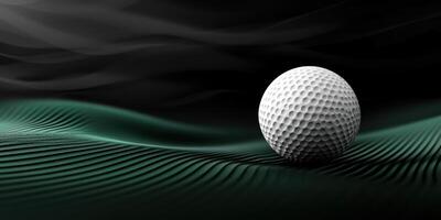 Golf ball resting on textured green surface with dramatic black background creating a striking contrast during twilight hours photo