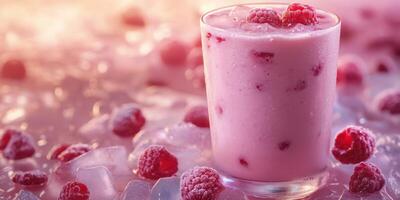 Refreshing raspberry smoothie served over ice in a vibrant summer setting photo