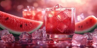 Refreshing watermelon cocktails with ice cubes served in a summer setting photo