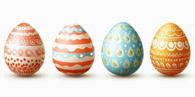 Colorful decorative eggs arranged in a row showcasing creative patterns and festive designs for spring celebrations photo