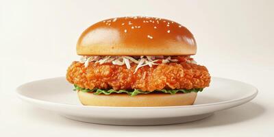 Delicious crispy chicken sandwich served on a sesame seed bun with fresh lettuce and toppings photo