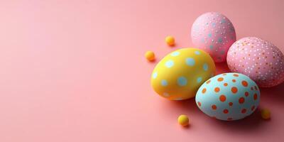 Colorful decorated eggs and small balls create a festive atmosphere for spring celebrations photo