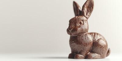 Chocolate bunny figurine showcases craftsmanship in a minimalistic setting during spring season photo