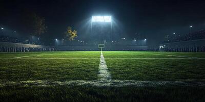 Nighttime football match at a stadium with enthusiastic fans gathered around the field photo
