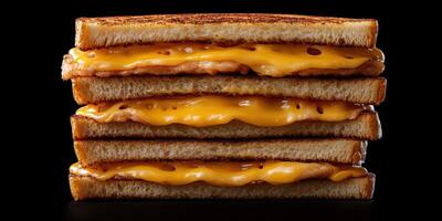 Deliciously melted cheese sandwich stacked high with crispy bread photo