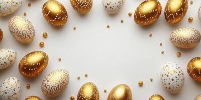 Elegant golden and white Easter eggs arranged in a decorative pattern for a festive celebration photo
