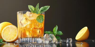 Refreshing iced tea with lemon and mint, perfect for summer enjoyment on a warm afternoon photo