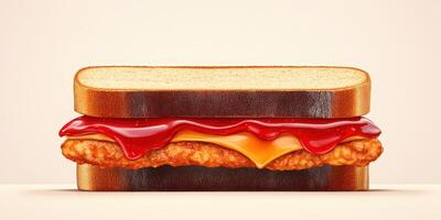 Delicious sandwich featuring crispy chicken, melted cheese, and tangy sauce on toasted bread photo