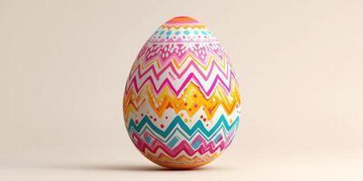 Colorful decorated egg with vibrant patterns displayed on a neutral background for artistic celebration photo