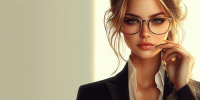 Elegant business professional showcasing confidence in a modern office environment with a stylish appearance and thoughtful expression photo