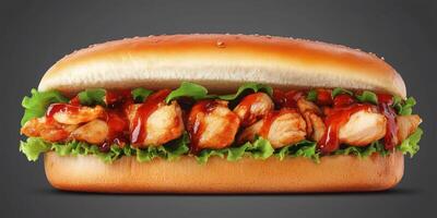 Delicious grilled chicken sandwich topped with fresh lettuce and tangy sauce ready to be enjoyed photo