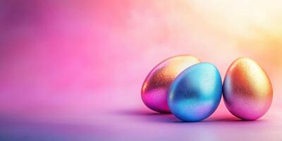 Colorful decorative eggs arranged on a soft gradient background during a festive spring celebration photo