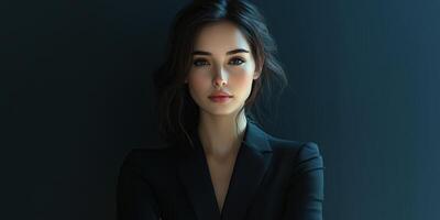 Portrait of a woman dressed in a black suit against a dark background showcasing elegance and confidence photo