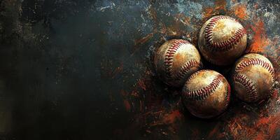 Vintage baseballs arranged on a textured background evoke nostalgia for America's favorite pastime and summer days at the ballpark photo