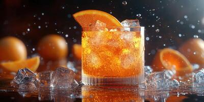 Refreshing cocktail with orange slices and ice in a vibrant setting during a summer evening gathering photo