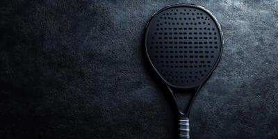 Black paddle racket resting on a dark surface showcasing a minimalist design photo