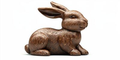 Brown wooden rabbit sculpture with detailed craftsmanship showcased against a simple background photo