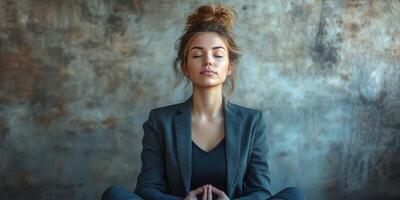 Young woman practices mindfulness meditation in a serene atmosphere during daylight hours for mental clarity and focus photo