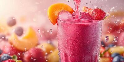 Bright and refreshing fruit smoothie with splashes in a vibrant setting photo