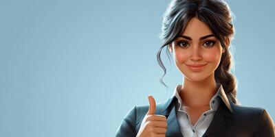 Businesswoman giving a thumbs up in a professional setting with a confident smile photo