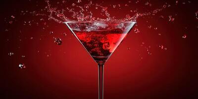 Cherry cocktail splashes in a glass with vibrant red background creating a striking visual effect photo
