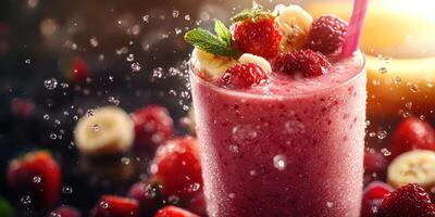 Refreshing berry smoothie with strawberries and bananas on a summer afternoon photo