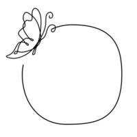 Thin frame with butterfly, line art style vector