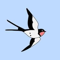 Barn Swallow with Long Tail and Sharp Wings on a blue background. Cartoon simple flat. vector