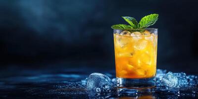 Refreshing cocktail with mint and ice served on a dark background in a cool setting photo