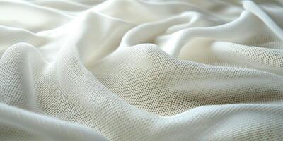 Soft white mesh fabric draped elegantly with gentle folds highlighting texture and light photo