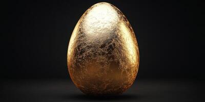 Golden egg on a dark backdrop showcasing texture and shine with a focus on detail photo