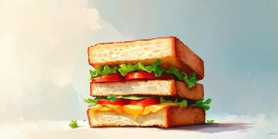Delicious sandwich with fresh vegetables and cheese on a clean countertop photo