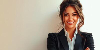 Confident businesswoman smiling with arms crossed in a professional setting photo