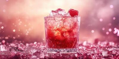 Refreshing drink with raspberries and ice in a vibrant setting at a summer evening gathering photo