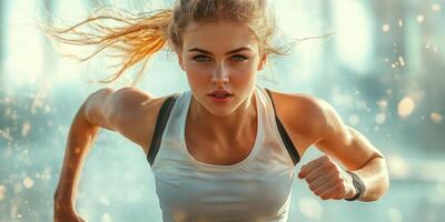Young athlete sprinting powerfully in an outdoor setting during daylight hours showcasing determination and strength photo