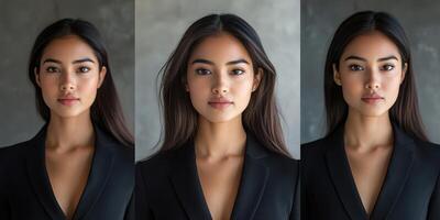 Portrait of a confident woman in a black blazer against a textured wall during a studio photoshoot photo