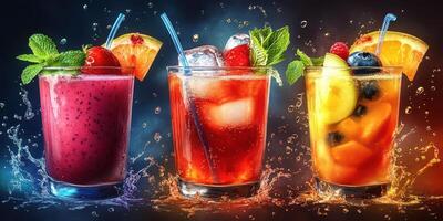 Refreshing summer cocktails with vibrant fruits and mint served in clear glasses photo