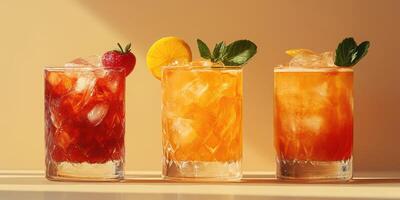 Refreshing summer cocktails displayed on a warm evening with vibrant colors and garnishes photo