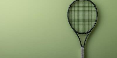 Tennis racket displayed against a simple green background, highlighting its design and details for sports enthusiasts and players photo