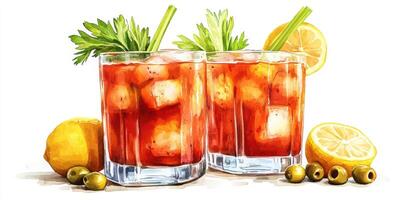Refreshing cocktails with vibrant ingredients displayed on a clean surface during a sunny afternoon photo