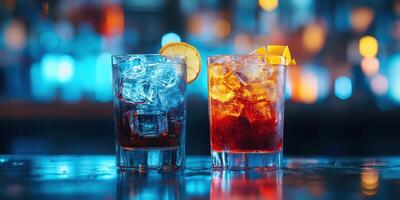 Refreshing cocktails served on rocks at a trendy bar during a lively evening photo