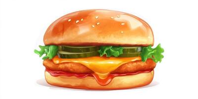 Delicious crispy chicken burger with fresh lettuce and pickles for a satisfying meal at lunchtime photo